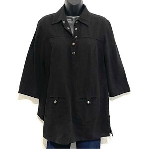 Chico's Woman Black Button Tunic Top Shirt Size M/8